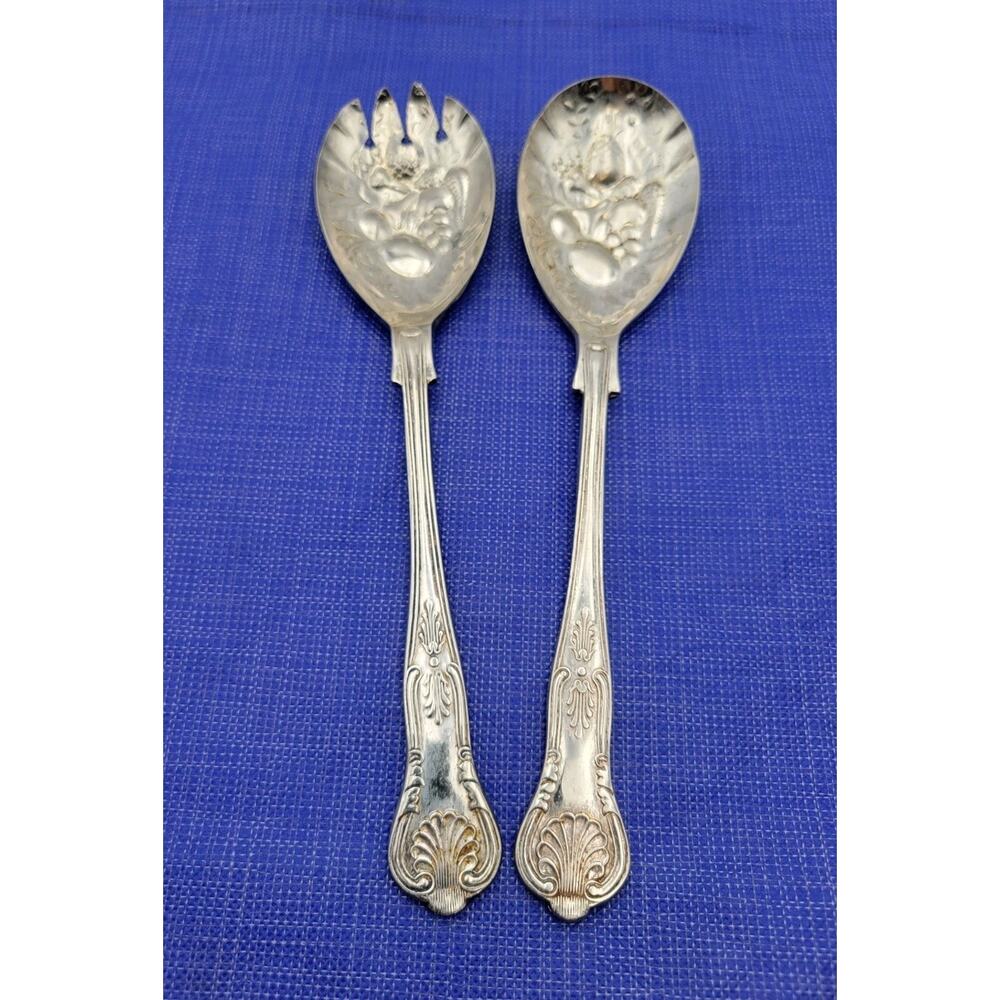 Sheffield EPSA1 Kings Pattern Silverplate Salad Server Set 2 England Vtg
